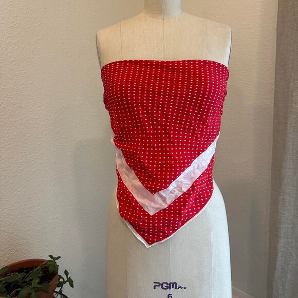 Vintage 1970s Red Polka Dot Scarf with White Trim, Square - Picture 2 of 2